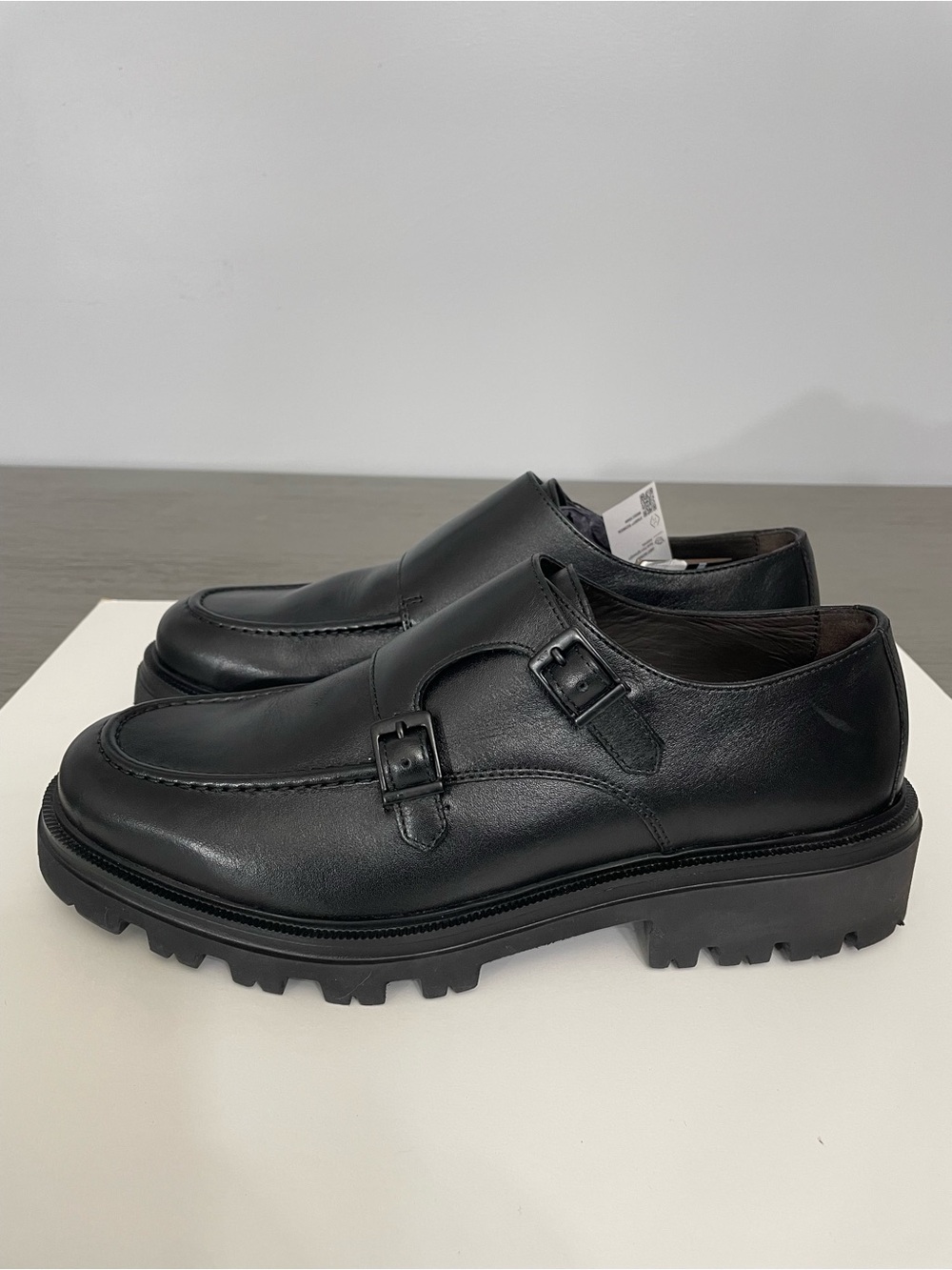 Massimo Dutti Men’s Black Leather Double Monk Strap Shoes Size 8